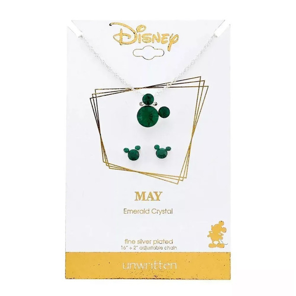 DISNEY Silver Plated Crystal Birthstone Mickey Mouse Earring and Necklace - Picture 3 of 3